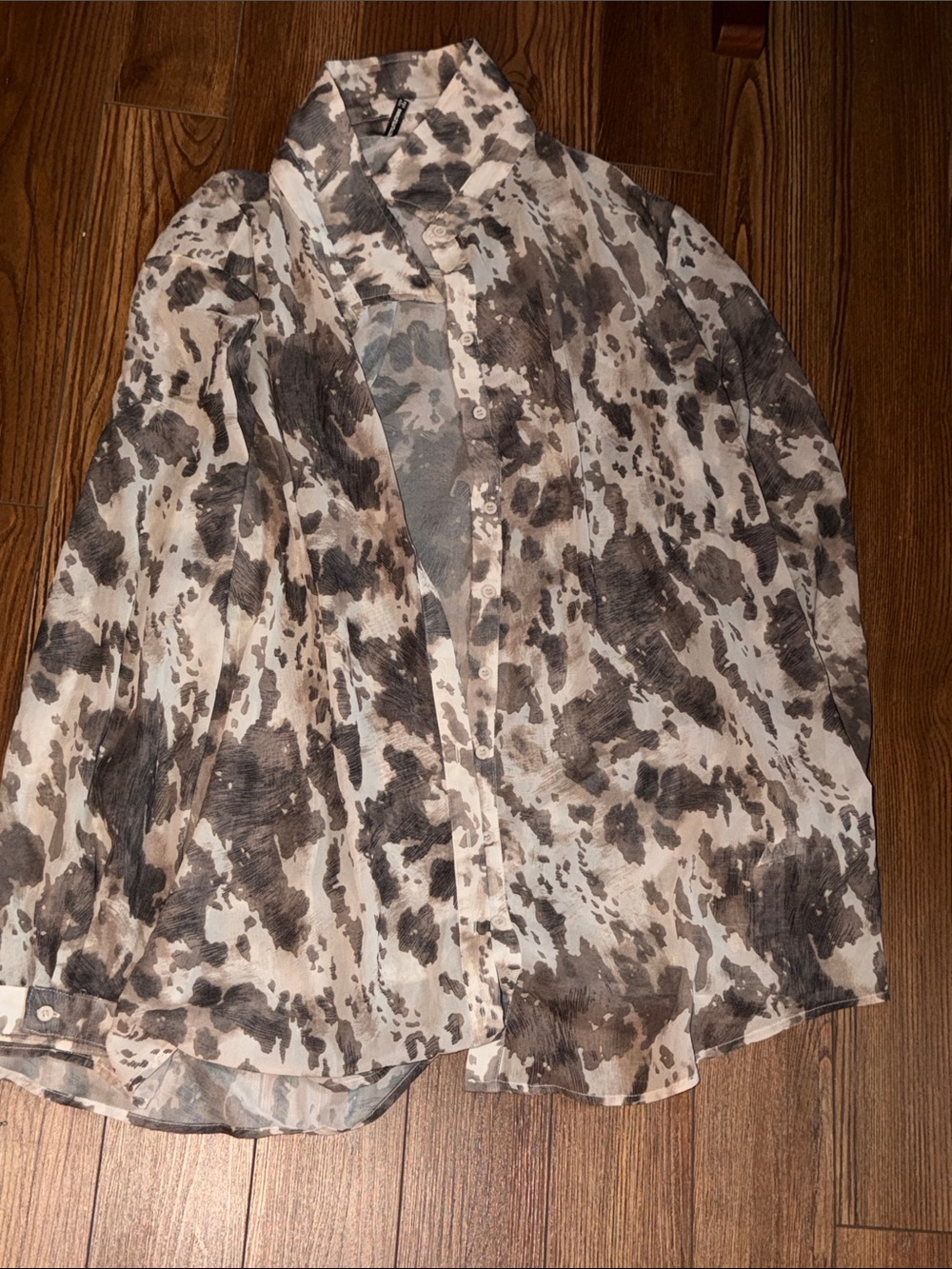 PrettyLittleThing Sheer Animal-Print Button-Front blouse- Brown Beige